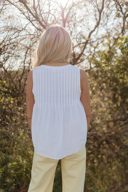 THE KINSLEY PINTUCK COTTON BLOUSE IN WHITE