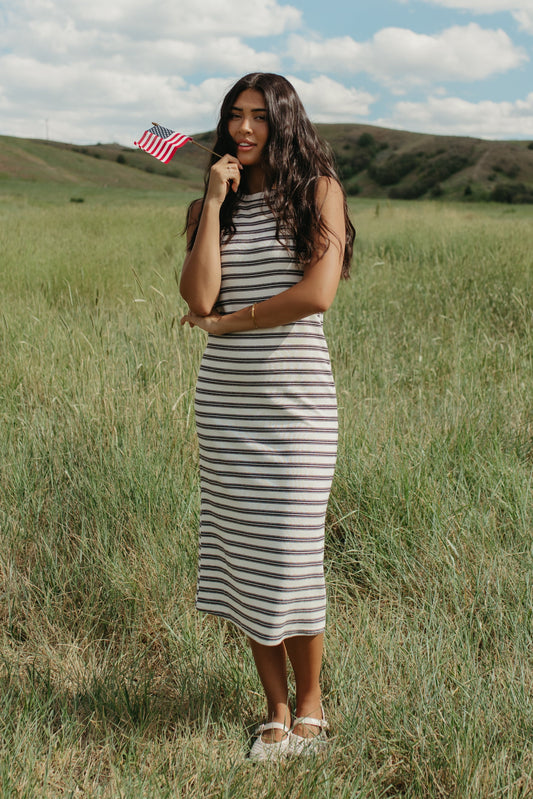 THE JOVIE STRIPED DRESS IN BLACK