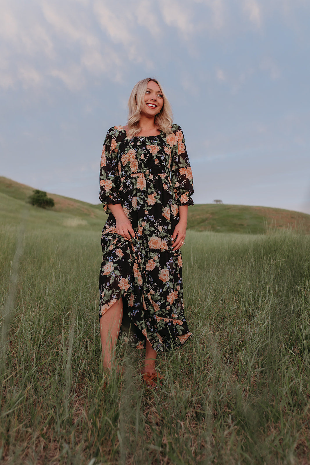 Black floral fall maternity friendy dresses for women