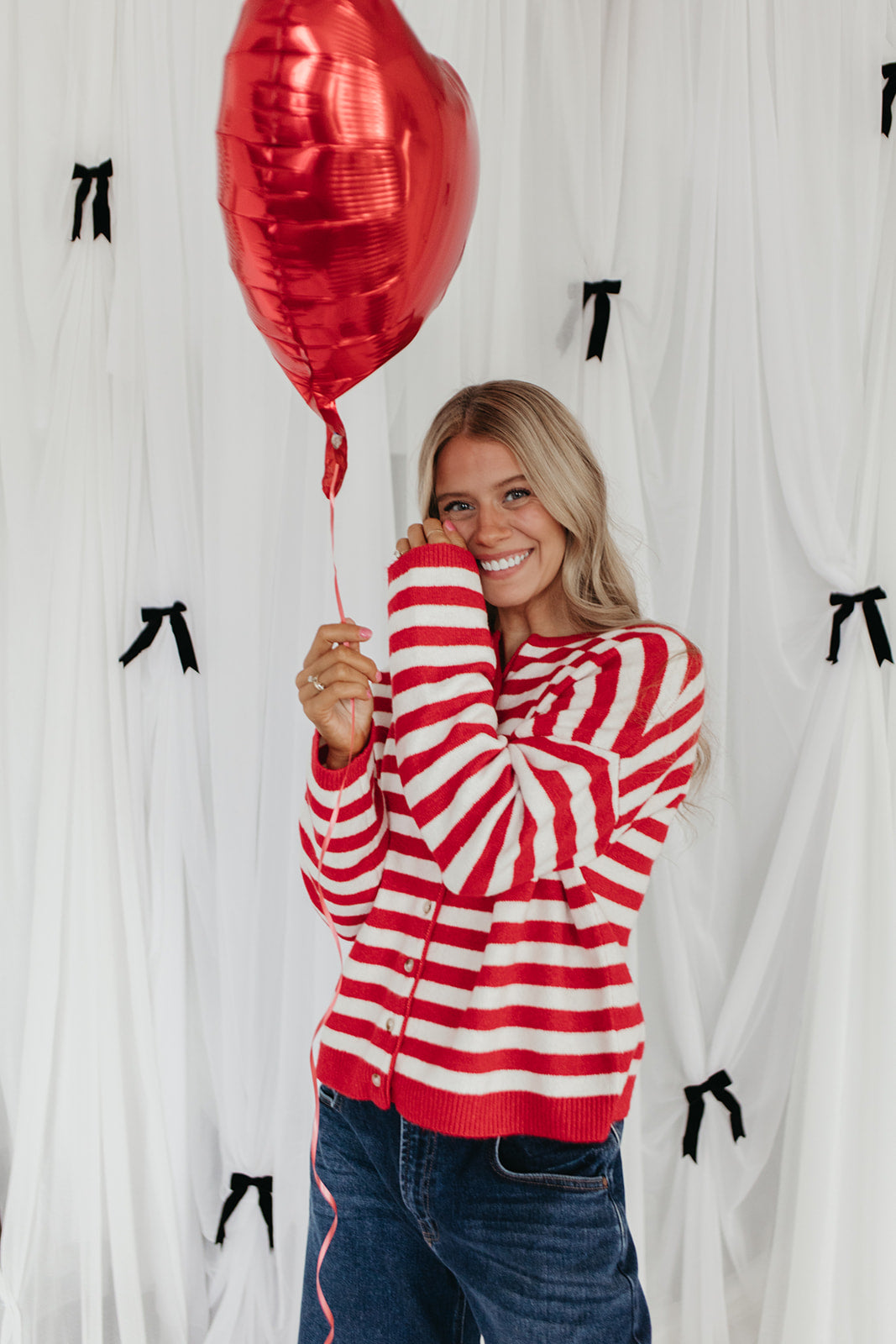 THE CALLIE STRIPED CARDIGAN IN RED