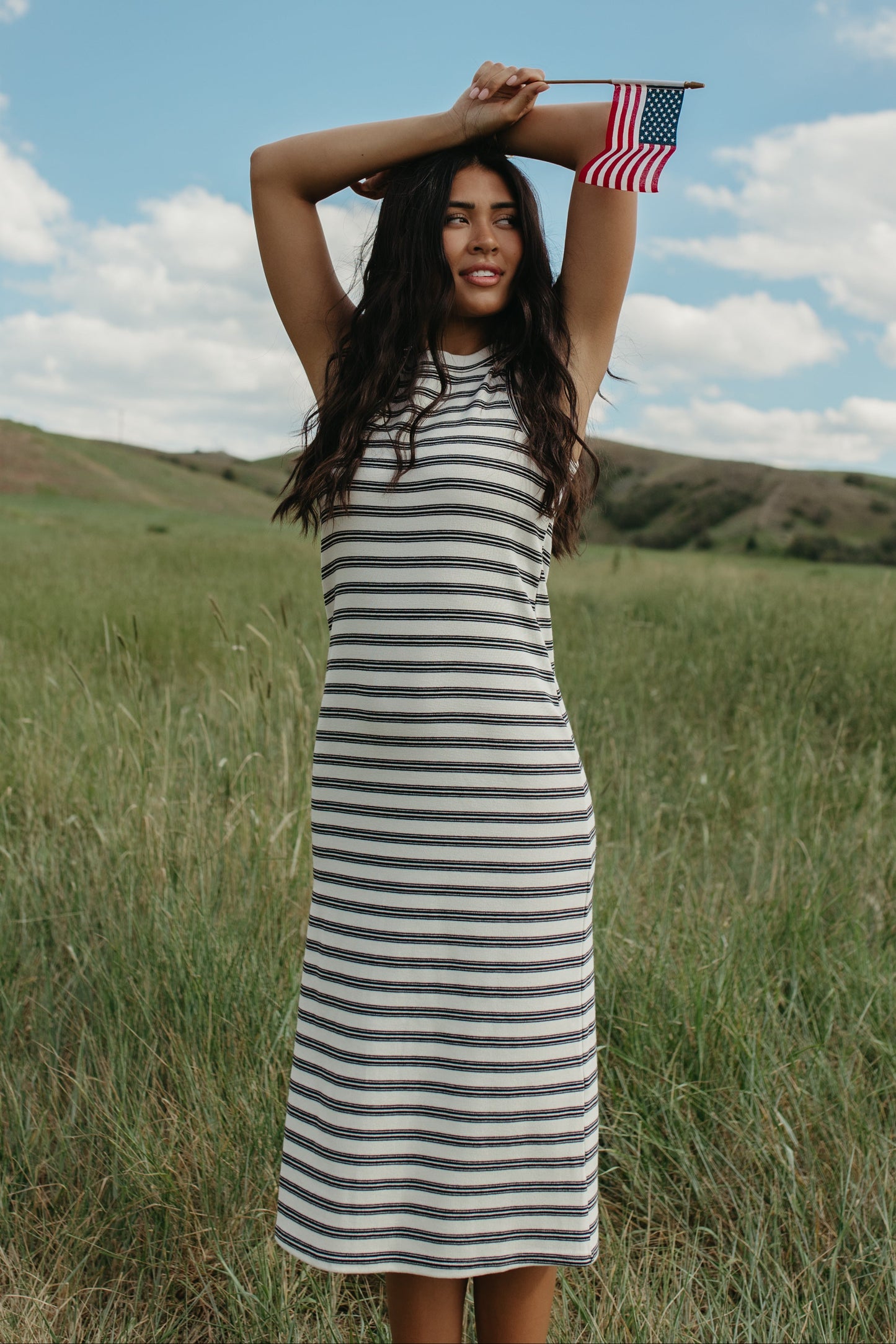 THE JOVIE STRIPED DRESS IN BLACK