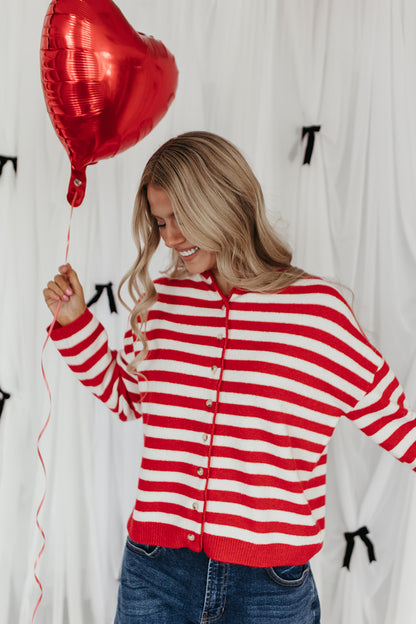 THE CALLIE STRIPED CARDIGAN IN RED