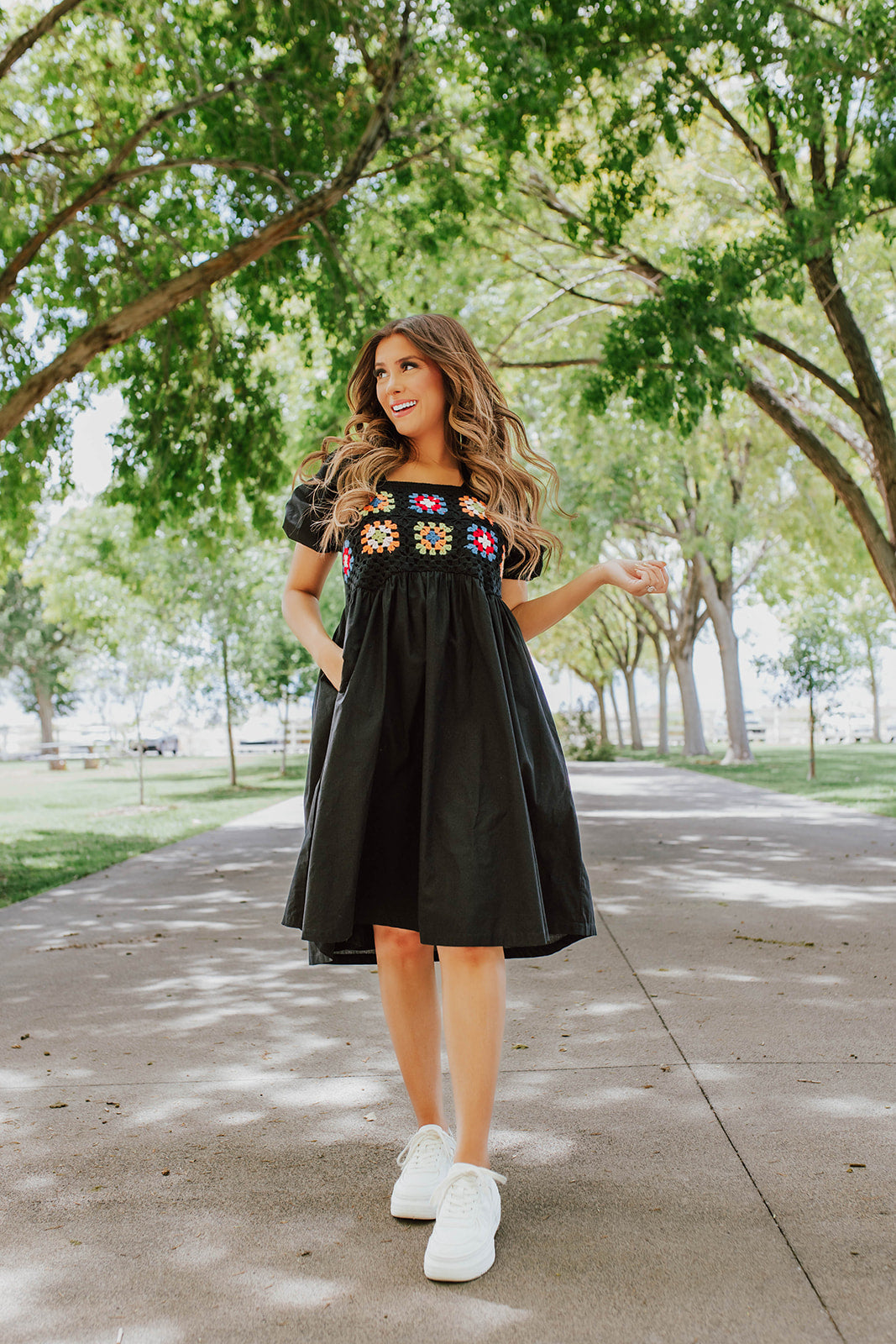 Pink white and clearance black dress