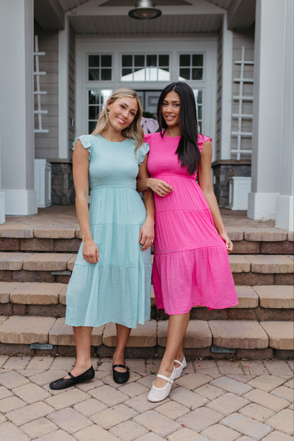 THE CAMILLE TIERED DRESS IN HOT PINK