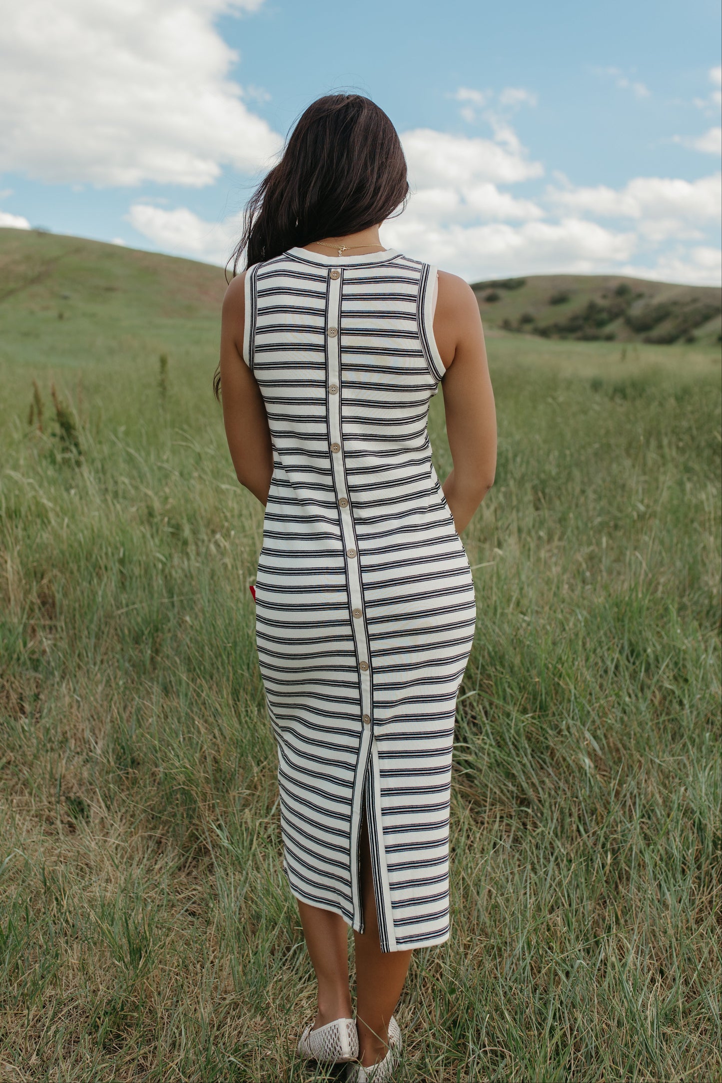 THE JOVIE STRIPED DRESS IN BLACK