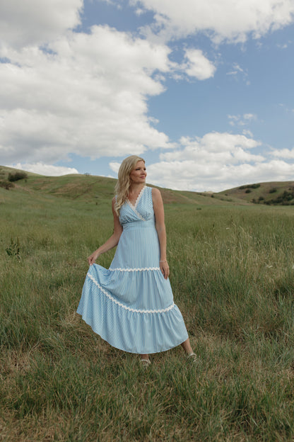THE PAULINA V-NECK BLUE STRIPED DRESS