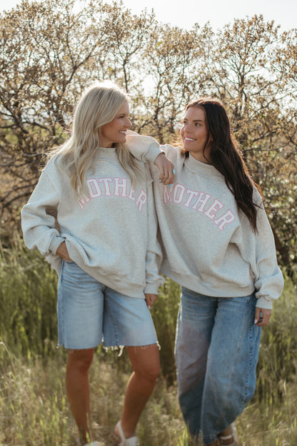 THE MOTHER MOCK NECK IN GREY AND PINK