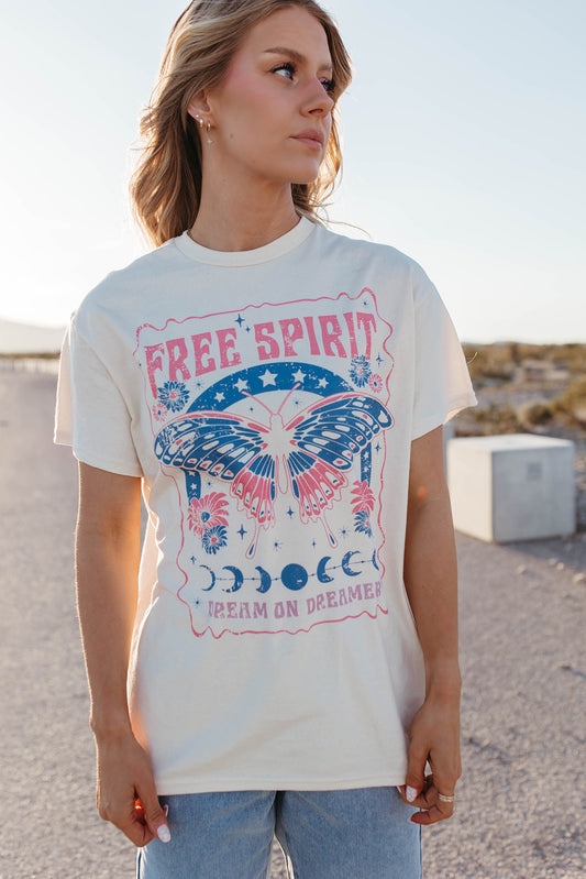 THE FREE SPIRIT BUTTERFLY TEE IN IVORY