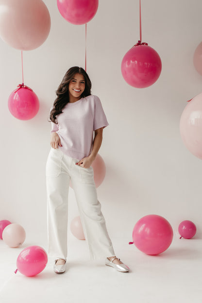 THE MEADOW SHORT SLEEVE SWEATER IN LAVENDER