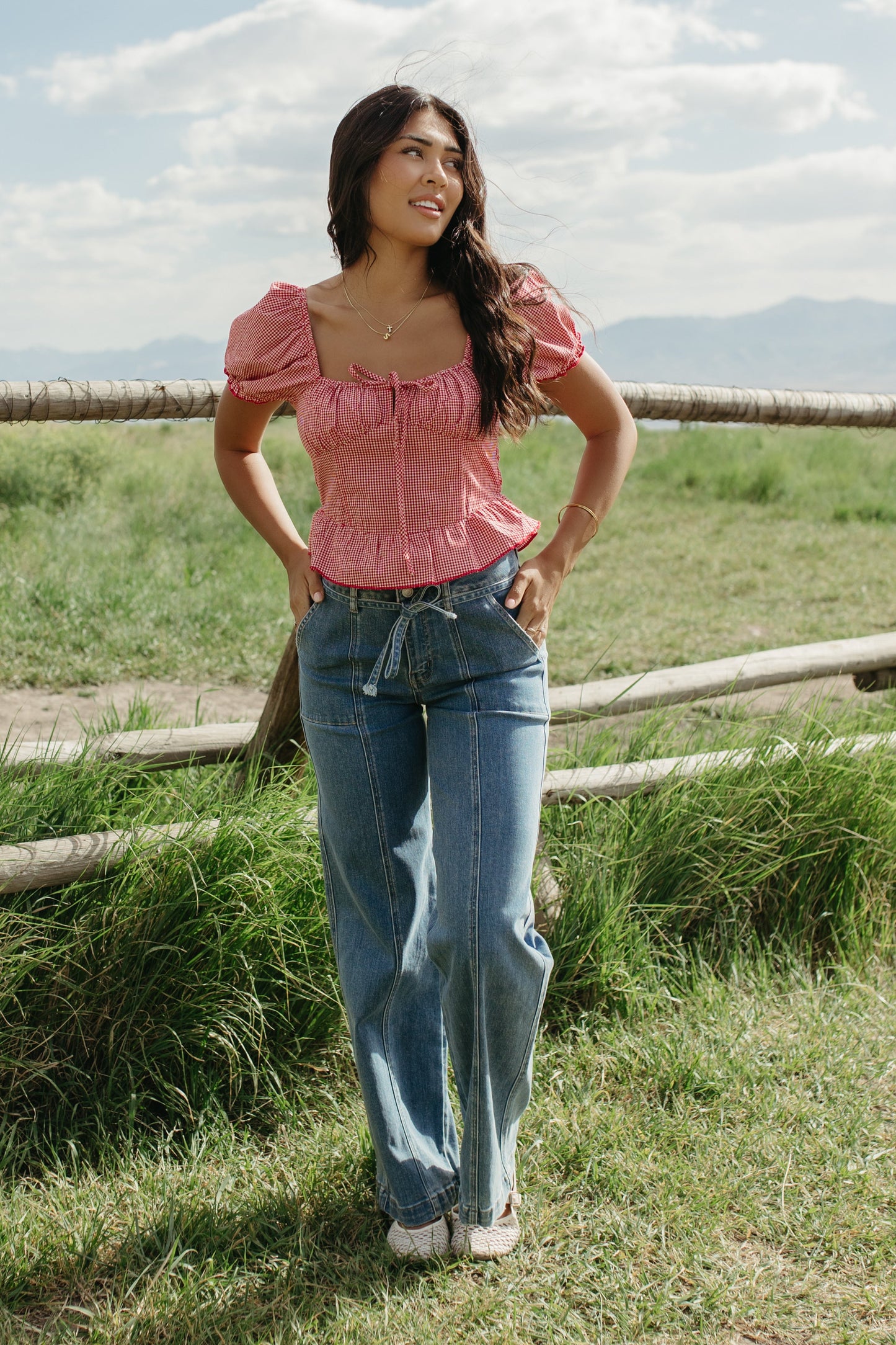 THE SARAH ANNE GINGHAM TOP IN RED