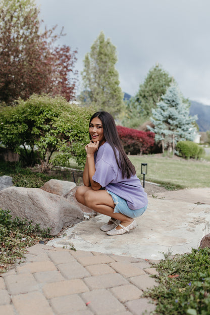 THE JOURNI OVERSIZED SHORT SLEEVE SHIRT IN DUSTY PURPLE