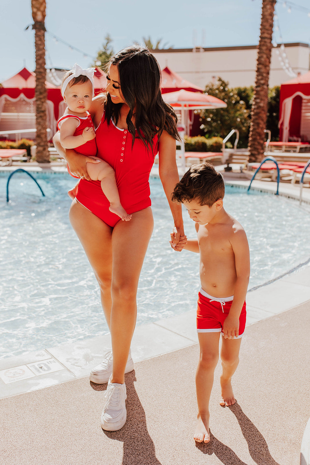 BUTTON FRONT ONE PIECE IN RIBBED BOMBSHELL RED BY PINK DESERT Pink Desert
