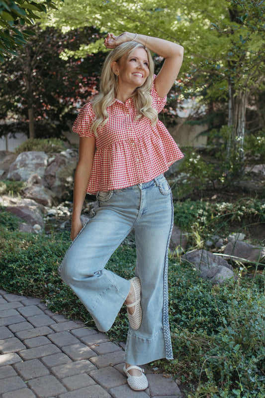THE REGINA WIDE LEG FLARE JEANS IN DENIM