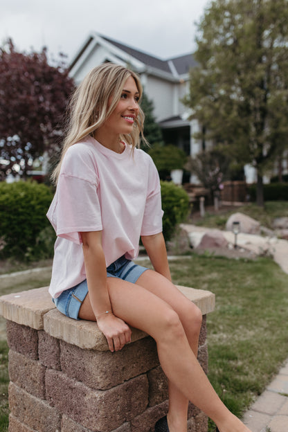 THE JOURNI OVERSIZED SHORT SLEEVE SHIRT IN SOFT PINK