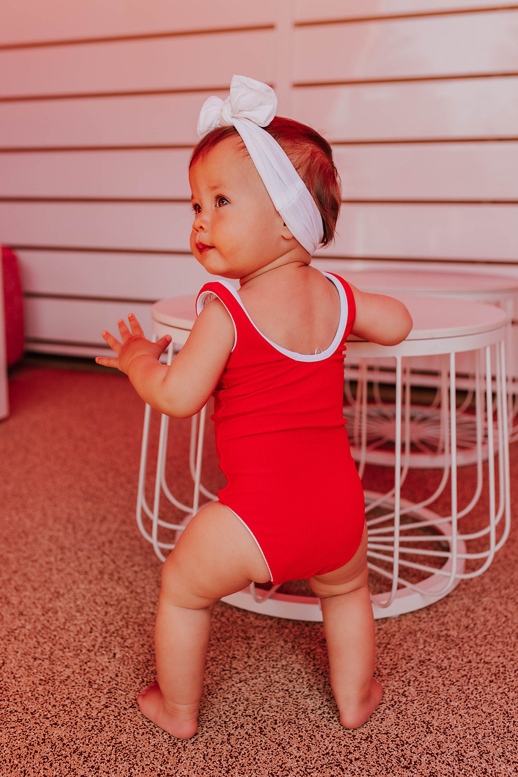 GIRLS MINI SCOOP ONE PIECE SWIMSUIT IN RIBBED BOMBSHELL RED BY PINK DESERT