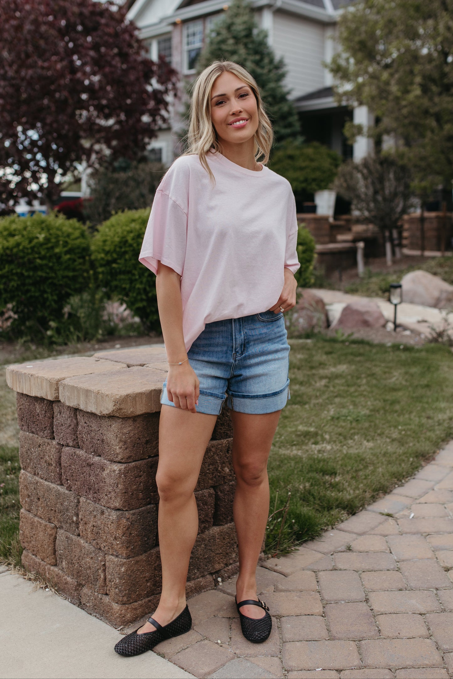 THE JOURNI OVERSIZED SHORT SLEEVE SHIRT IN SOFT PINK