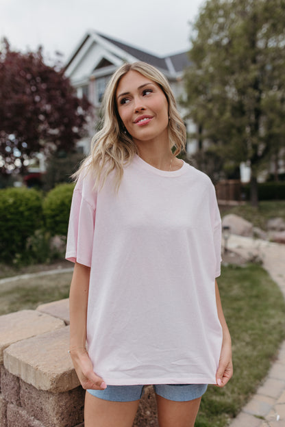 THE JOURNI OVERSIZED SHORT SLEEVE SHIRT IN SOFT PINK