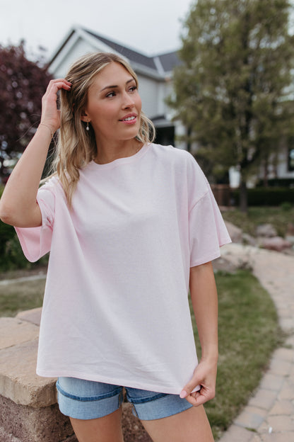 THE JOURNI OVERSIZED SHORT SLEEVE SHIRT IN SOFT PINK