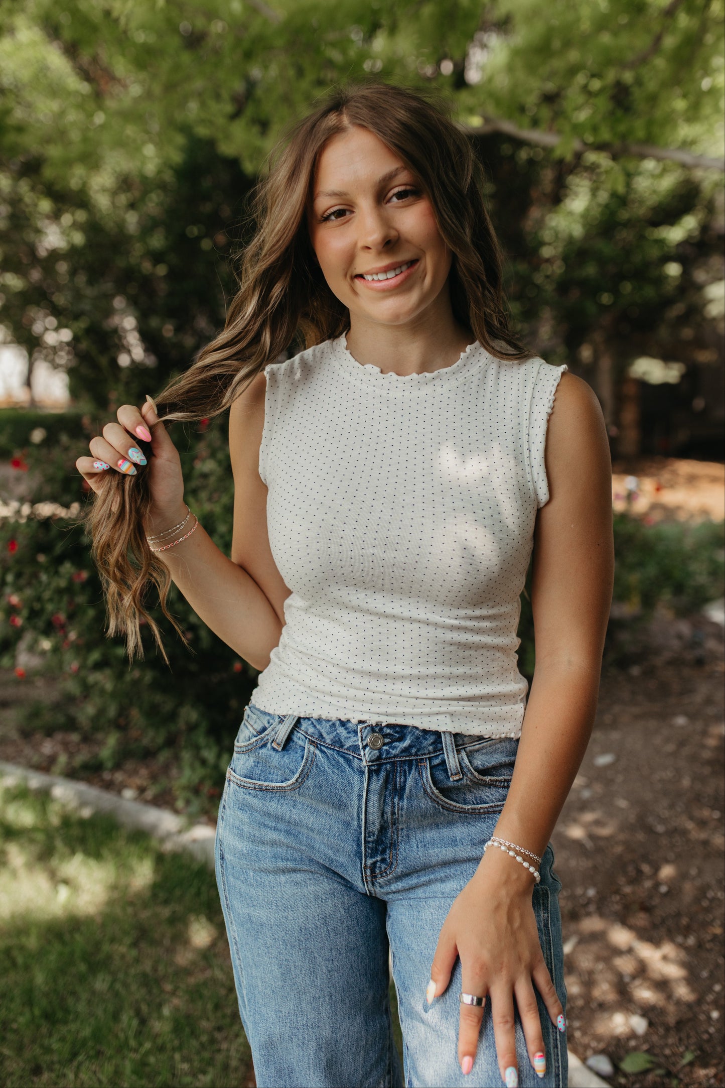THE SUTTON POLKA DOT TANK IN NAVY DOTS