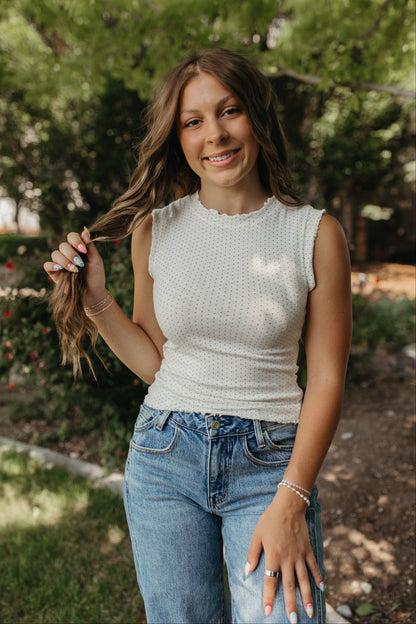 THE SUTTON POLKA DOT TANK IN NAVY DOTS
