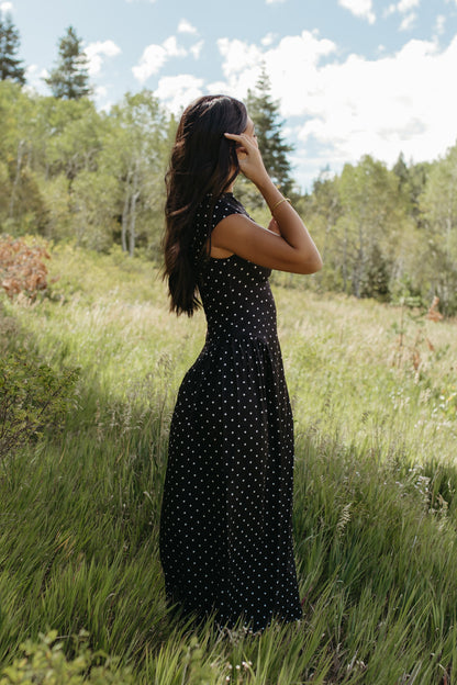 THE DREW POLKA DOT MAXI DRESS IN BLACK