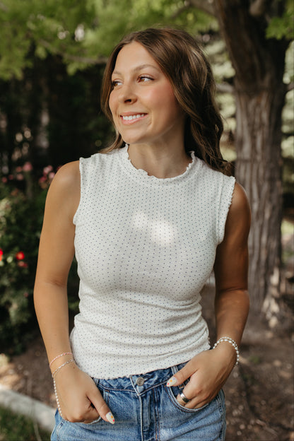 THE SUTTON POLKA DOT TANK IN NAVY DOTS