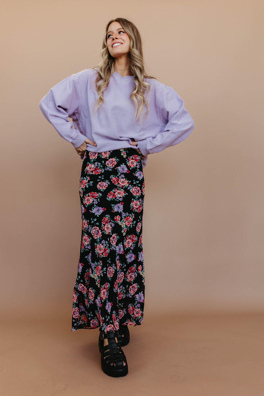 THE ASTER FLORAL MAXI SKIRT IN BLACK