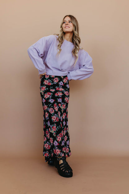 THE ASTER FLORAL MAXI SKIRT IN BLACK