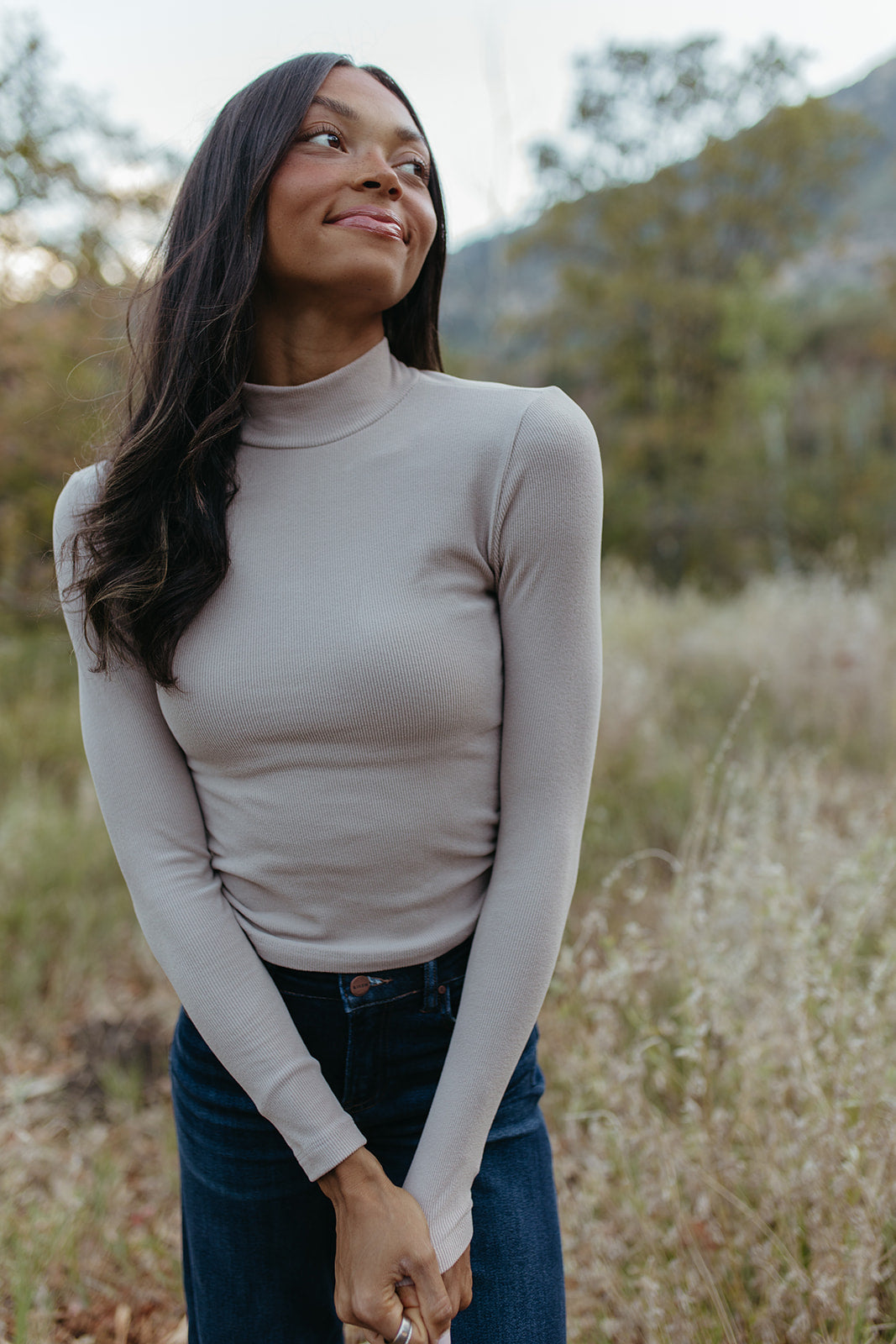 THE RICKIE RUCHED TURTLE NECK IN TAUPE