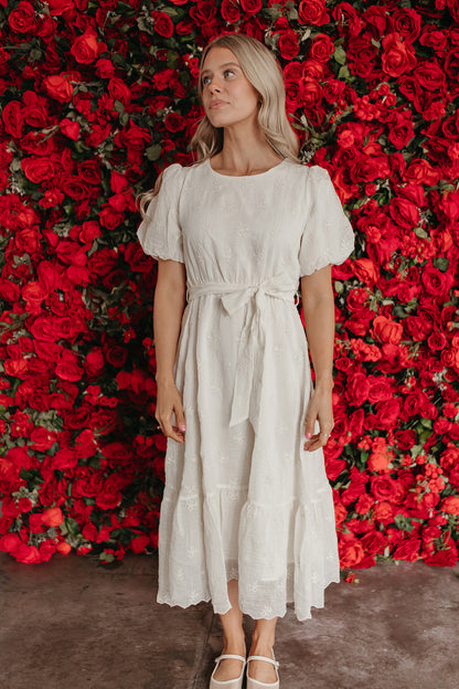 THE LUCY EMBROIDERED CHIFFON DRESS IN IVORY