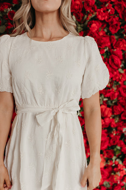 THE LUCY EMBROIDERED CHIFFON DRESS IN IVORY