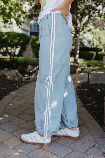 THE OCTAVIA STRIPED PANTS IN DUSTY BLUE