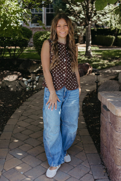 THE FIONA POLKA DOT VEST IN BROWN