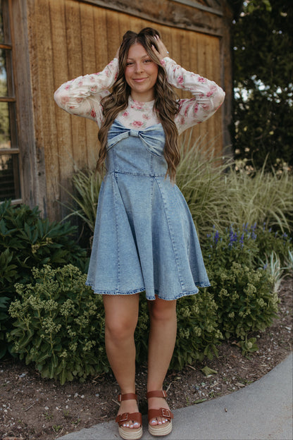 THE BAYLOR DENIM BOW DRESS