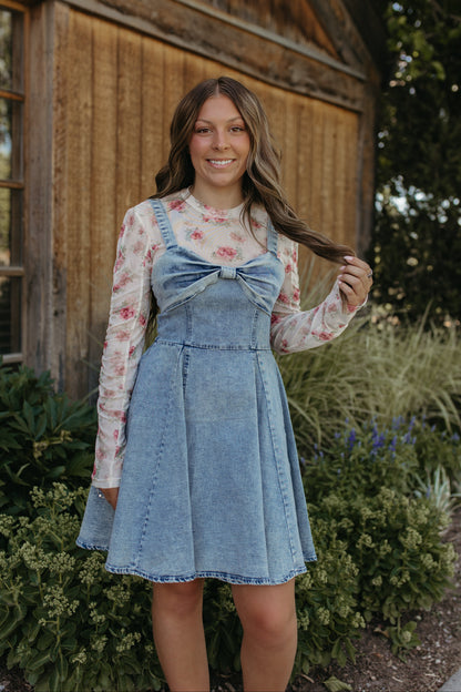 THE BAYLOR DENIM BOW DRESS