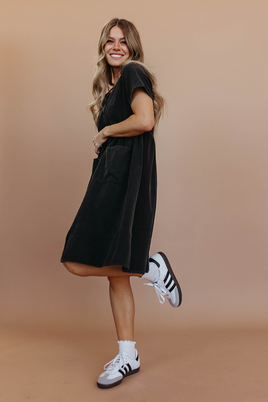 THE BRONTE BUTTON FRONT DRESS IN BLACK