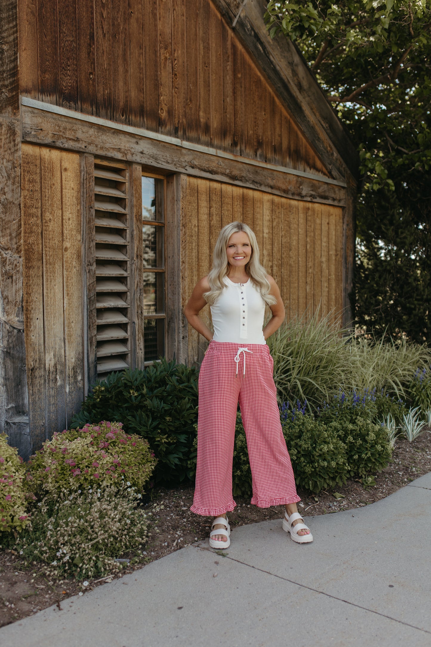 THE NICOLE GINGHAM PANTS IN RED