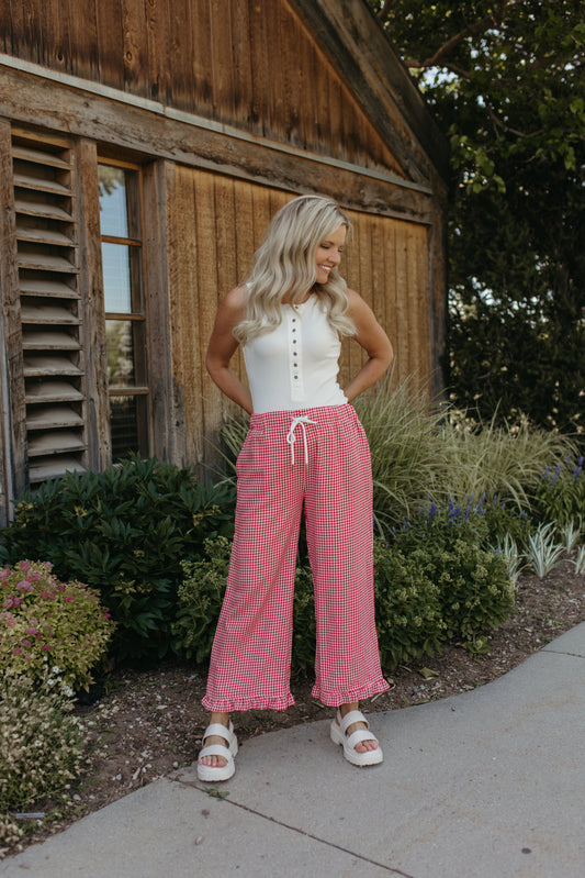 THE NICOLE GINGHAM PANTS IN RED