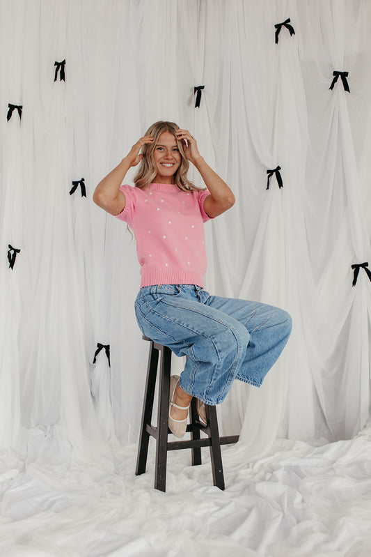 THE PEYTON POLKA DOT SWEATER IN PINK