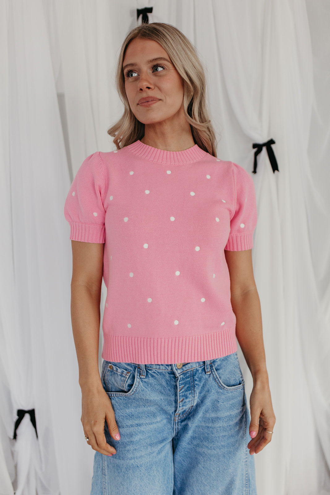 THE PEYTON POLKA DOT SWEATER IN PINK