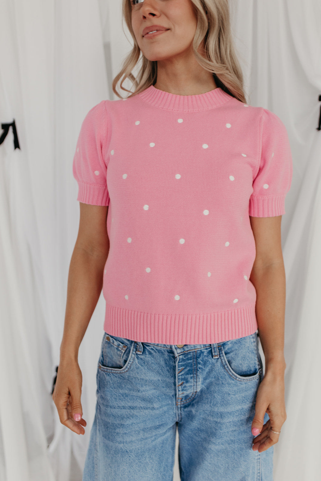 THE PEYTON POLKA DOT SWEATER IN PINK