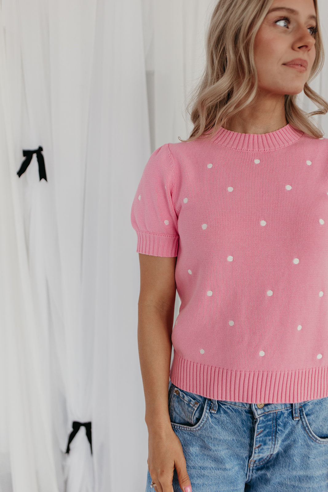 THE PEYTON POLKA DOT SWEATER IN PINK