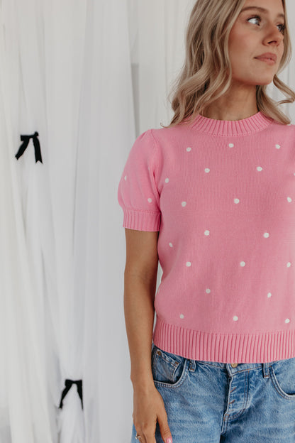 THE PEYTON POLKA DOT SWEATER IN PINK