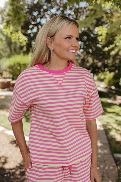THE ISLA STRIPE CONTRAST SET IN PINK/YELLOW