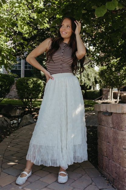 THE GUINEVERE STRIPED SLEEVELESS BUTTON TANK IN BROWN