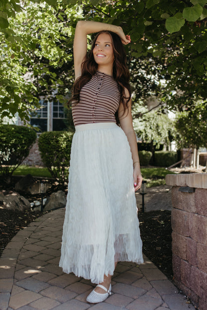 THE GUINEVERE STRIPED SLEEVELESS BUTTON TANK IN BROWN