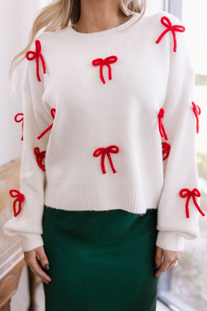 THE BRITTANY BOW SWEATER IN OFF WHITE