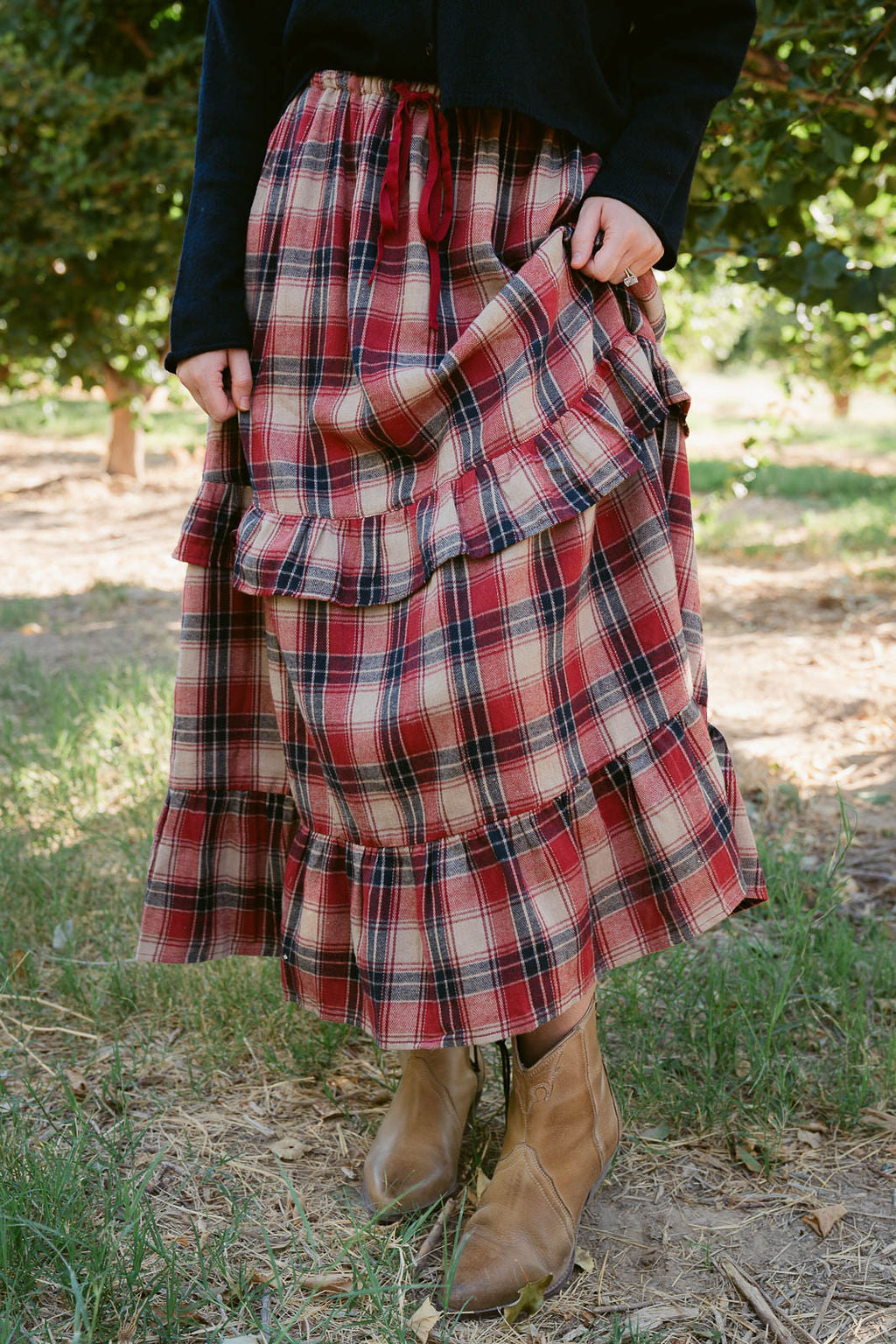 THE GRACIE TIERED SKIRT IN RED PLAID