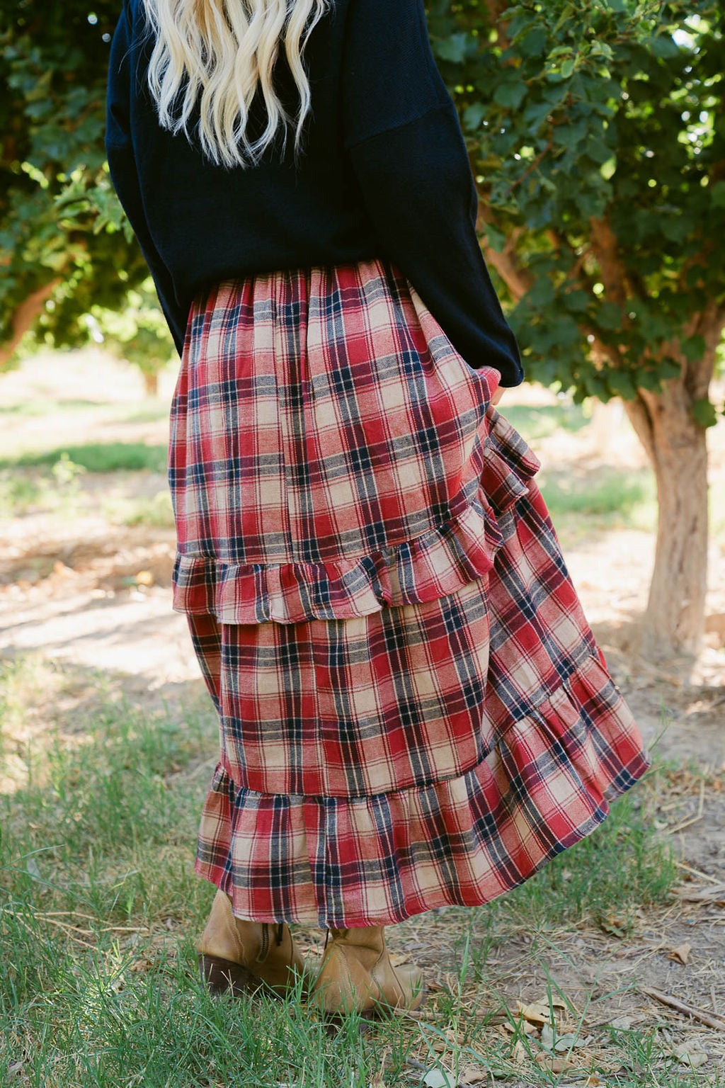 THE GRACIE TIERED SKIRT IN RED PLAID