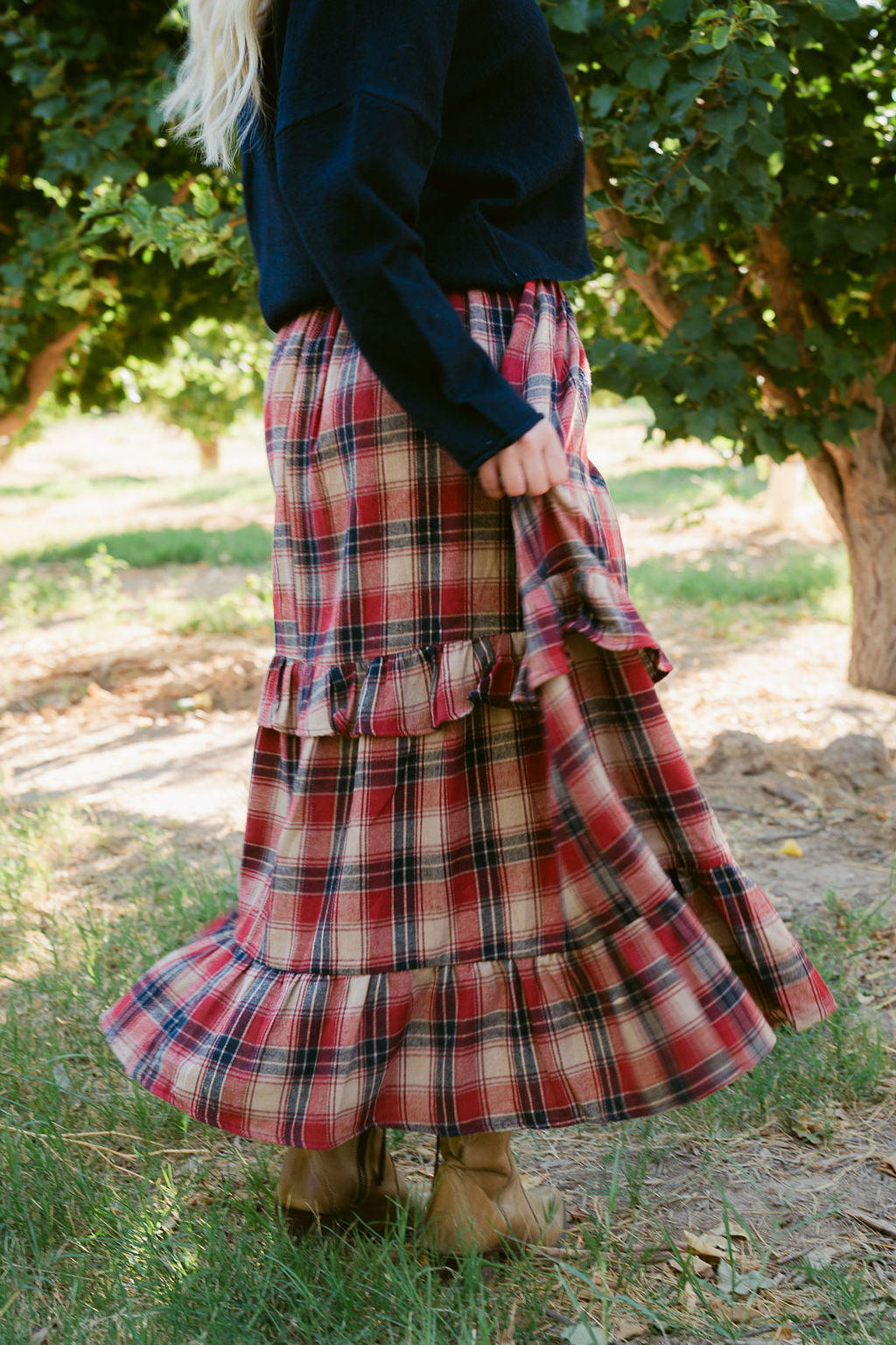 THE GRACIE TIERED SKIRT IN RED PLAID